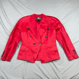 Escada Blazer Womens 38 Red Double Breasted Cotton Sateen VTG Margaretha Ley